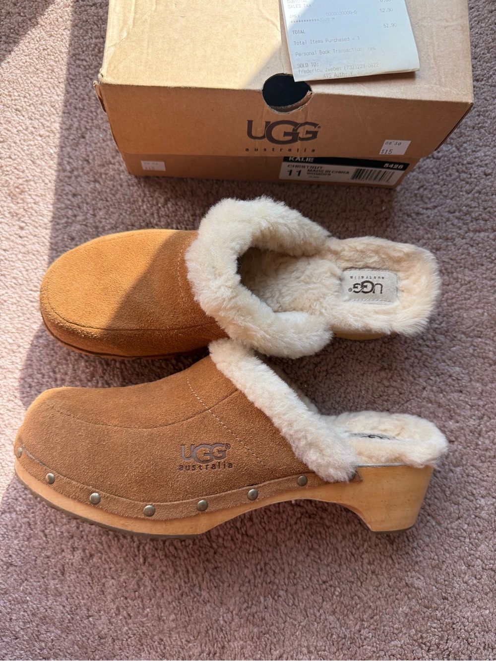 UGG Australia SR Shearling Lined Suede Brown Slip-On Clog Slippers size 11